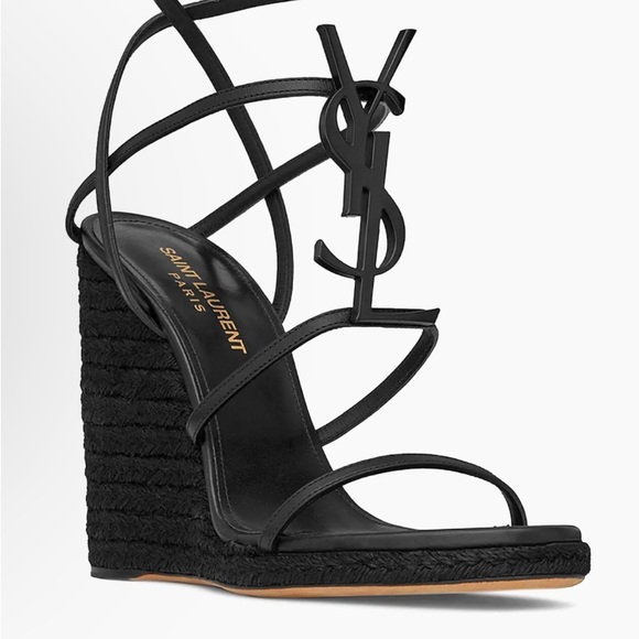 Saint Laurent Black Espadrilles Cassandra Wedges - Picture 1 of 6